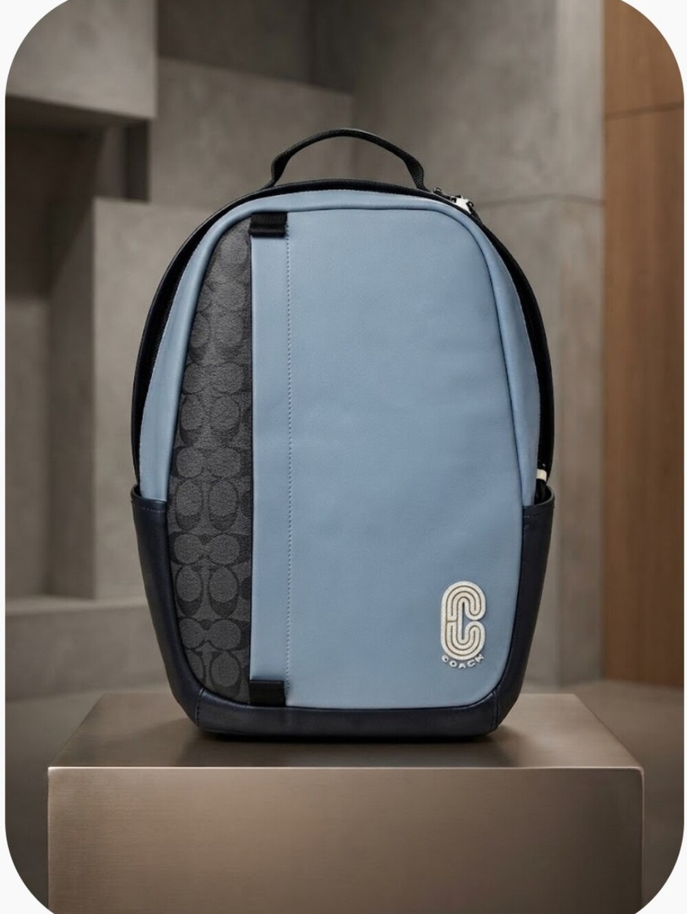 Coach* "Edge" Light & Dark Blue Colorblock Signature Design Backpack *Authentic*